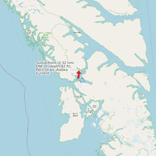Suloia Point, 0.32 nmi ENE of (depth 92 ft), Peril Strait, Alaska Current map