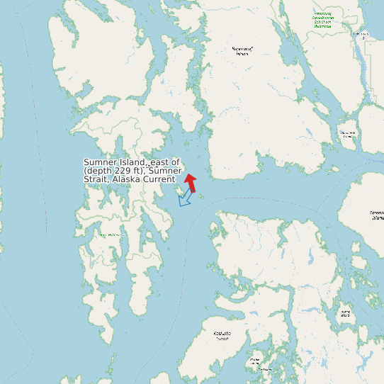 Sumner Island, east of (depth 229 ft), Sumner Strait, Alaska Current map