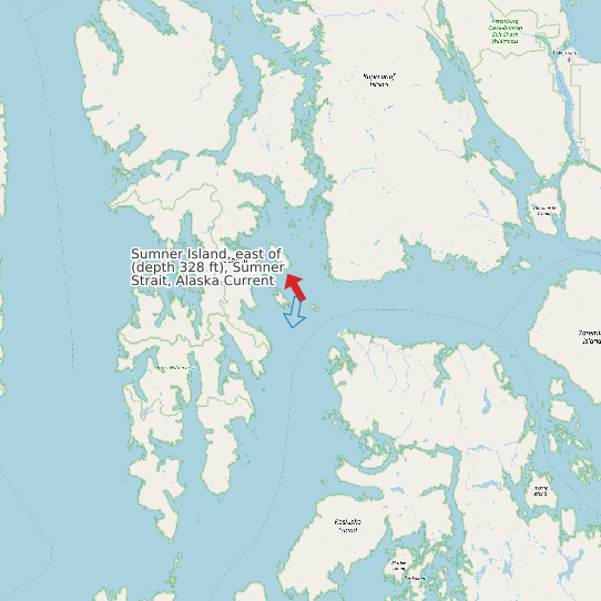 Sumner Island, east of (depth 328 ft), Sumner Strait, Alaska Current map