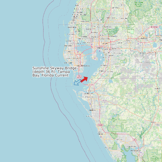 Sunshine Skyway Bridge (depth 36 ft), Tampa Bay, Florida Current map