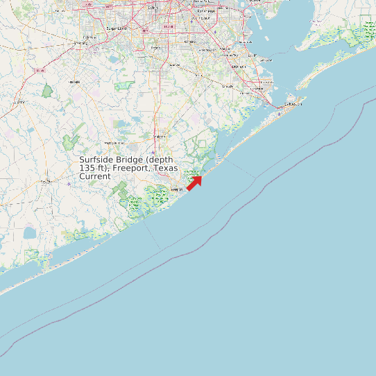 Surfside Bridge (depth 135 ft), Freeport, Texas Current map