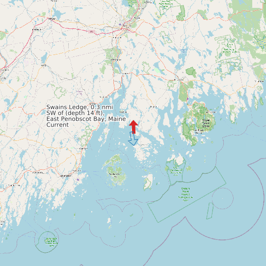 Map of Swains Ledge, 0.3 nmi SW of (depth 14 ft), East Penobscot Bay, Maine Current Prediction Station
