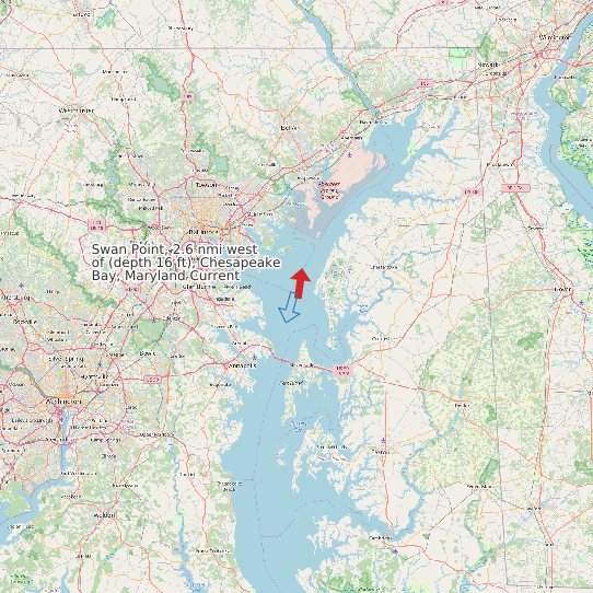 Map of Swan Point, 2.6 nmi west of (depth 16 ft), Chesapeake Bay, Maryland Current Prediction Station