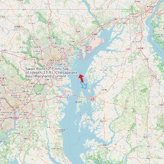Map of Swan Point, 2.7 nmi SW of (depth 27 ft), Chesapeake Bay, Maryland Current Prediction Station