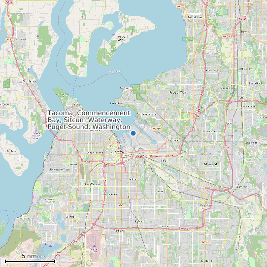 Map of Tacoma, Commencement Bay, Sitcum Waterway, Puget Sound, Washington Tide Prediction Station