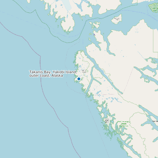Map of Takanis Bay, Yakobi Island, outer coast, Alaska Tide Prediction Station