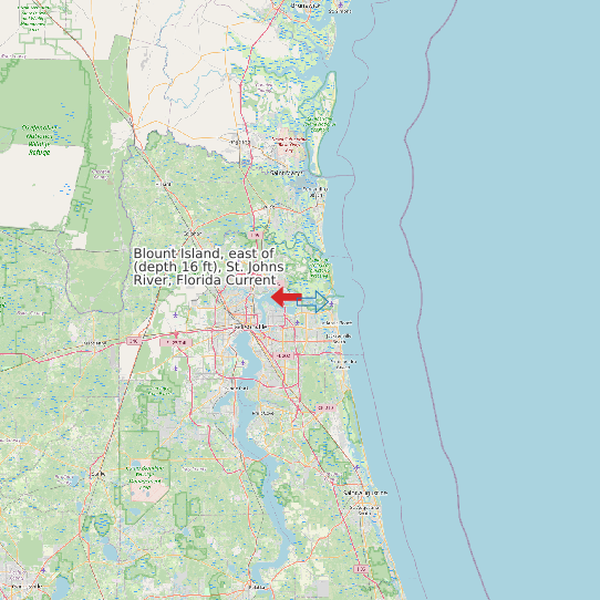 Map of Blount Island, east of (depth 16 ft), St. Johns River, Florida Current Prediction Station