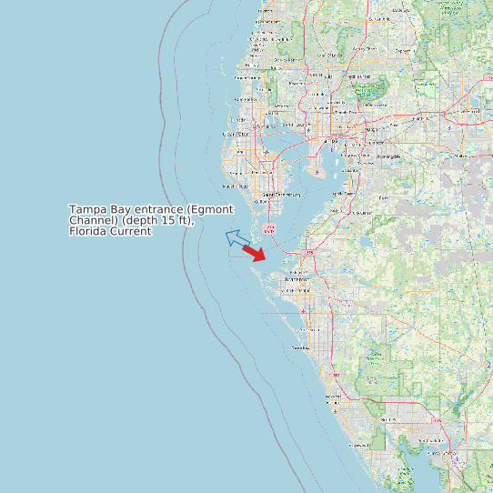 Tampa Bay entrance (Egmont Channel) (depth 15 ft), Florida Current map