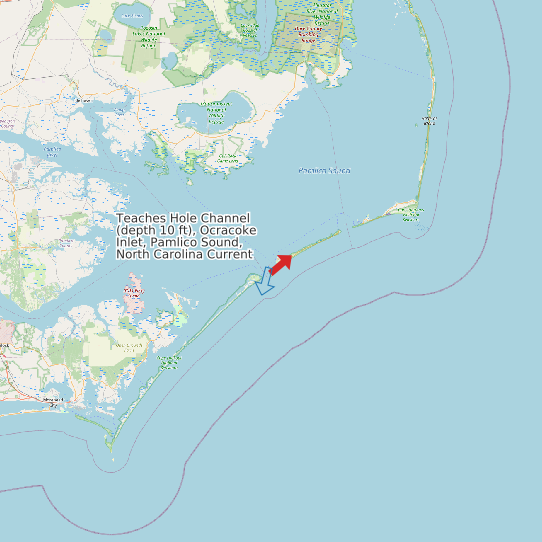 Teaches Hole Channel (depth 10 ft), Ocracoke Inlet, Pamlico Sound, North Carolina Current map