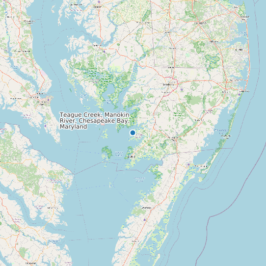 Map of Teague Creek, Manokin River, Chesapeake Bay, Maryland Tide Prediction Station