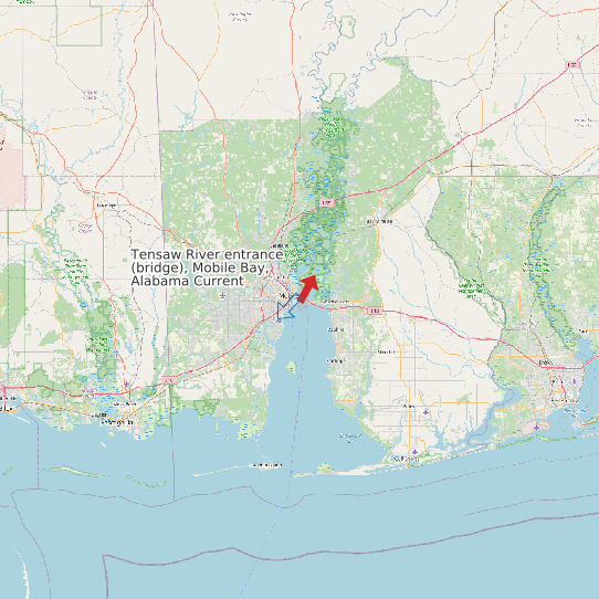 Map of Tensaw River entrance (bridge), Mobile Bay, Alabama Current Prediction Station