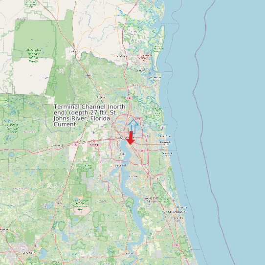 Map of Terminal Channel (north end) (depth 27 ft), St. Johns River, Florida Current Prediction Station