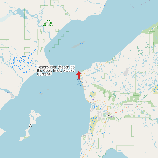 Map of Tesoro Pier (depth 55 ft), Cook Inlet, Alaska Current Prediction Station
