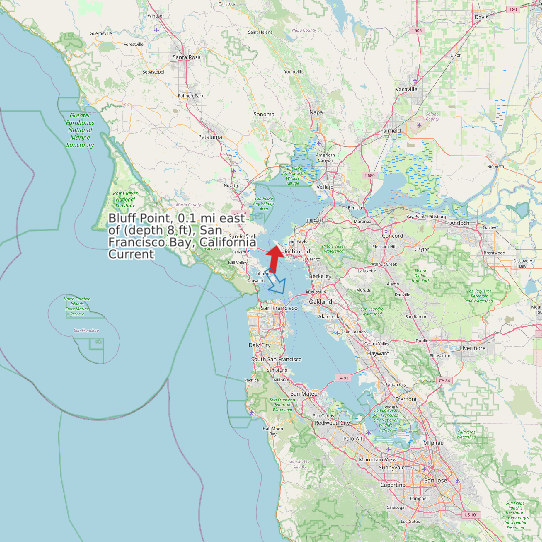 Map of Bluff Point, 0.1 mi east of (depth 8 ft), San Francisco Bay, California Current Prediction Station