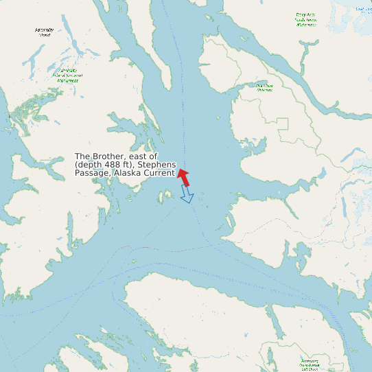 The Brother, east of (depth 488 ft), Stephens Passage, Alaska Current map