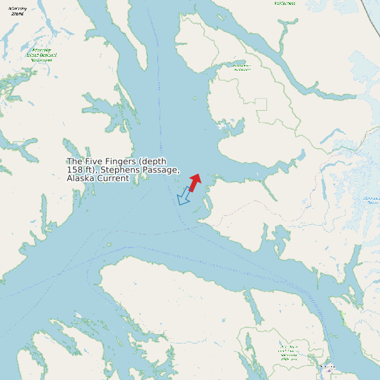 Map of The Five Fingers (depth 158 ft), Stephens Passage, Alaska Current Prediction Station