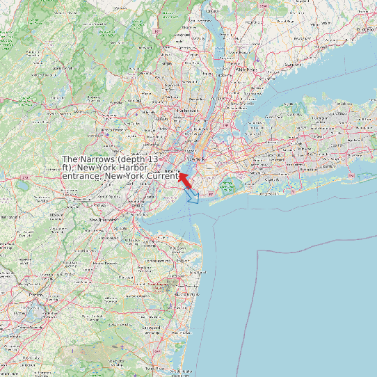 Map of The Narrows (depth 13 ft), New York Harbor entrance, New York Current Prediction Station