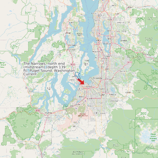 The Narrows, north end (midstream) (depth 139 ft), Puget Sound, Washington Current map