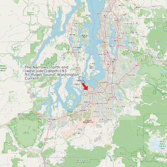 Map of The Narrows, north end (west side) (depth 193 ft), Puget Sound, Washington Current Prediction Station