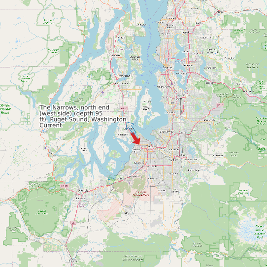 Map of The Narrows, north end (west side) (depth 95 ft), Puget Sound, Washington Current Prediction Station