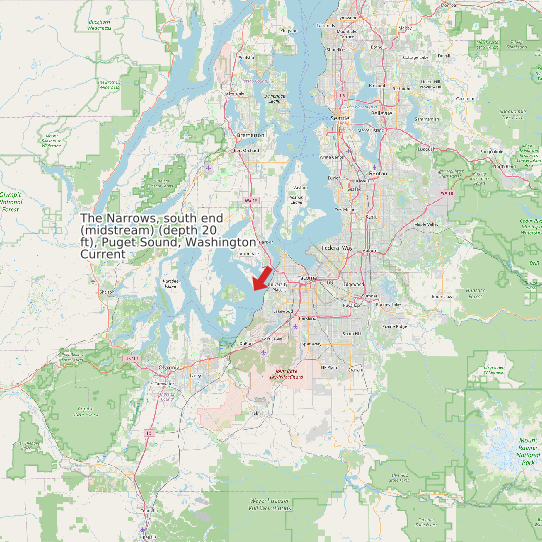 Map of The Narrows, south end (midstream) (depth 20 ft), Puget Sound, Washington Current Prediction Station