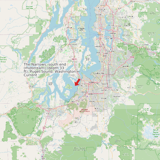 Map of The Narrows, south end (midstream) (depth 33 ft), Puget Sound, Washington Current Prediction Station