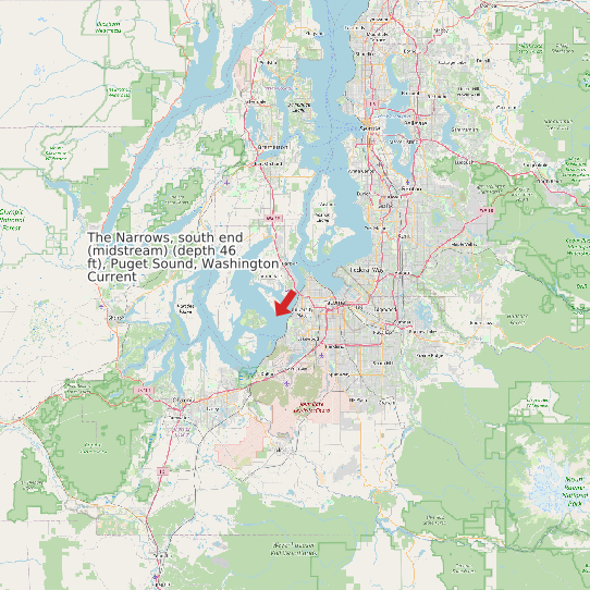 Map of The Narrows, south end (midstream) (depth 46 ft), Puget Sound, Washington Current Prediction Station