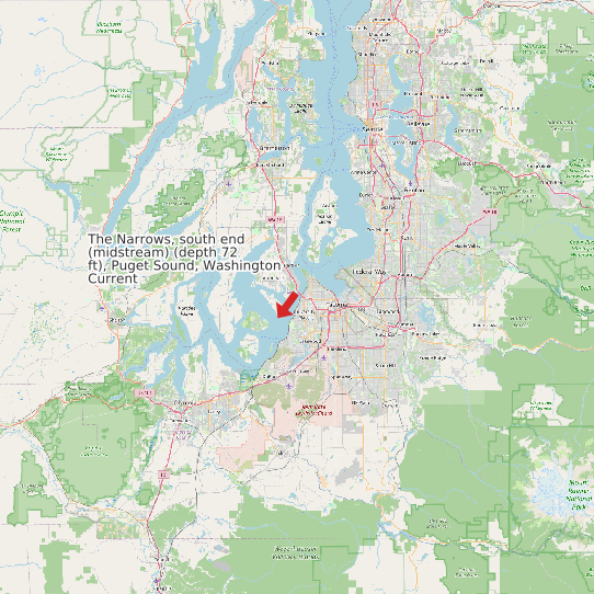 Map of The Narrows, south end (midstream) (depth 72 ft), Puget Sound, Washington Current Prediction Station