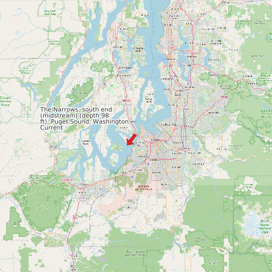 Map of The Narrows, south end (midstream) (depth 98 ft), Puget Sound, Washington Current Prediction Station