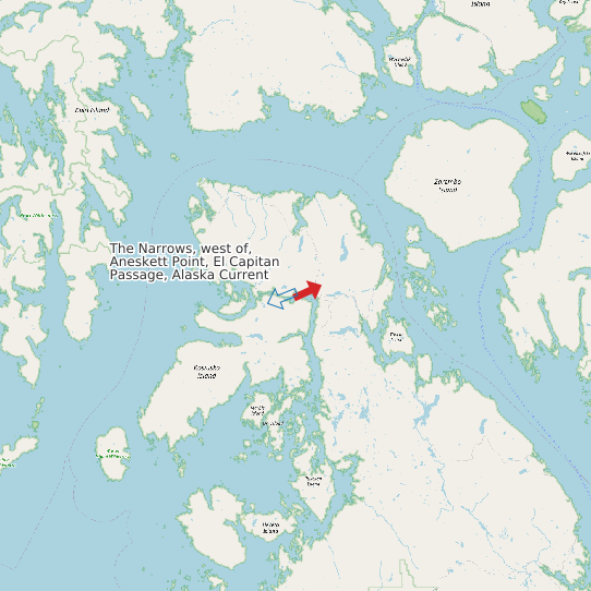 Map of The Narrows, west of, Aneskett Point, El Capitan Passage, Alaska Current Prediction Station