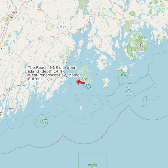 Map of The Reach, NNE of, Green Island (depth 14 ft), West Penobscot Bay, Maine Current Prediction Station