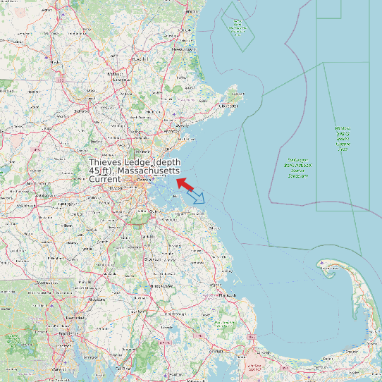Map of Thieves Ledge (depth 45 ft), Massachusetts Current Prediction Station