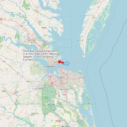 Map of Thimble Shoal Channel, 2.4 nmi east of Ft. Monroe (depth 15 ft), Virginia Current Prediction Station