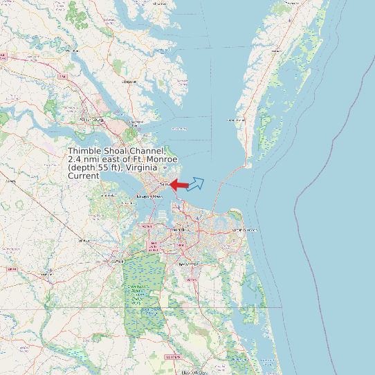 Thimble Shoal Channel, 2.4 nmi east of Ft. Monroe (depth 55 ft), Virginia Current map