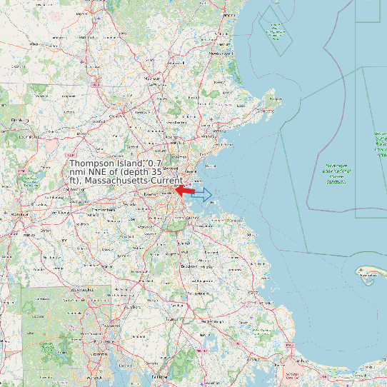 Map of Thompson Island, 0.7 nmi NNE of (depth 35 ft), Massachusetts Current Prediction Station