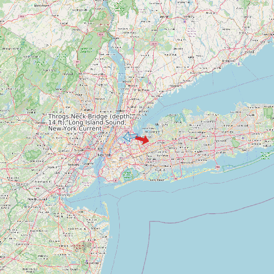 Map of Throgs Neck Bridge (depth 14 ft), Long Island Sound, New York Current Prediction Station
