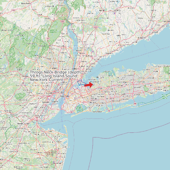 Throgs Neck Bridge (depth 59 ft), Long Island Sound, New York Current map