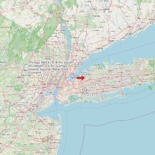 Map of Throgs Neck, 0.4 mi south of (depth 15 ft), Long Island Sound, New York Current Prediction Station