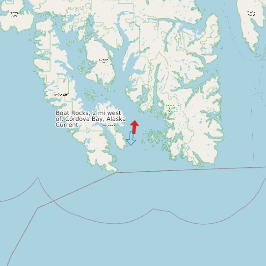 Map of Boat Rocks, 2 mi west of, Cordova Bay, Alaska Current Prediction Station