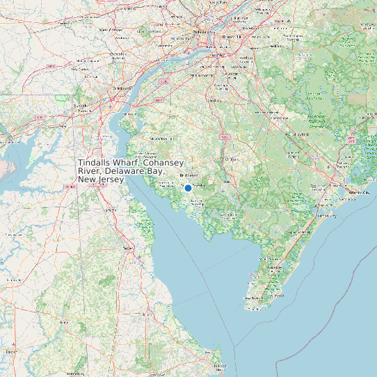 Map of Tindalls Wharf, Cohansey River, Delaware Bay, New Jersey Tide Prediction Station