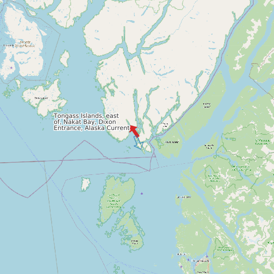 Map of Tongass Islands, east of, Nakat Bay, Dixon Entrance, Alaska Current Prediction Station