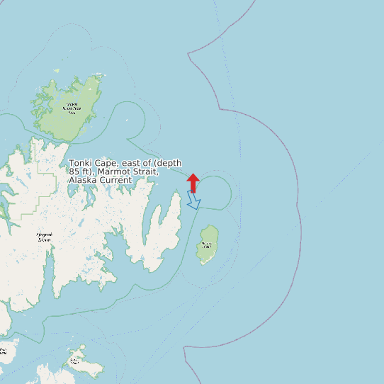 Tonki Cape, east of (depth 85 ft), Marmot Strait, Alaska Current map