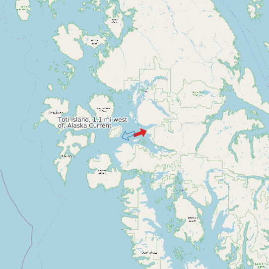 Map of Toti Island, 1.1 mi west of, Alaska Current Prediction Station