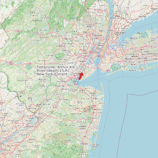 Map of Tottenville, Arthur Kill River (depth 15 ft), New York Current Prediction Station