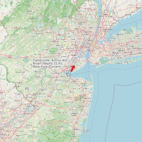 Map of Tottenville, Arthur Kill River (depth 32 ft), New York Current Prediction Station