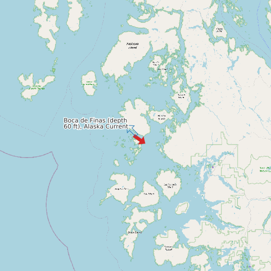 Map of Boca de Finas (depth 60 ft), Alaska Current Prediction Station