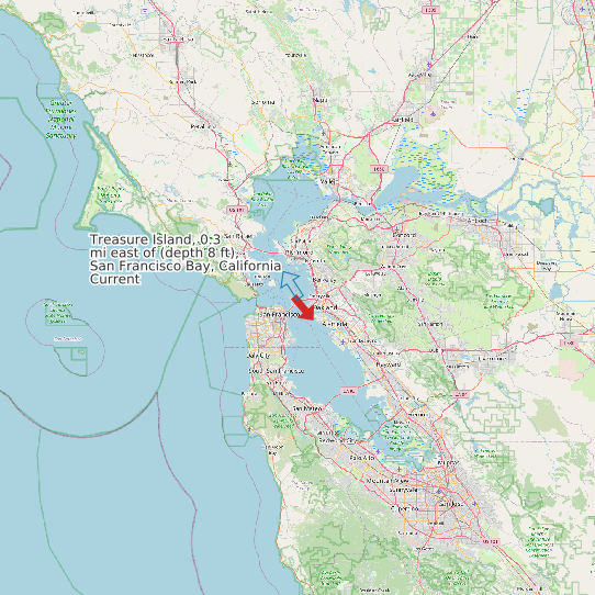 Map of Treasure Island, 0.3 mi east of (depth 8 ft), San Francisco Bay, California Current Prediction Station