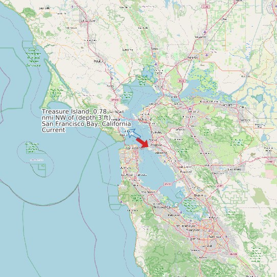 Map of Treasure Island, 0.78 nmi NW of (depth 3 ft), San Francisco Bay, California Current Prediction Station