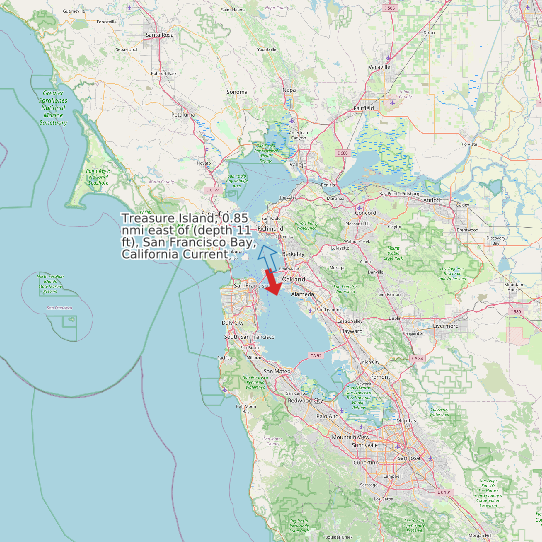 Treasure Island, 0.85 nmi east of (depth 11 ft), San Francisco Bay, California Current map