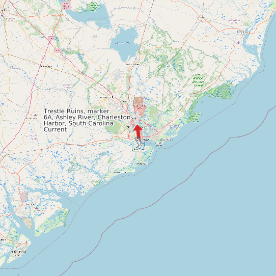 Map of Trestle Ruins, marker 6A, Ashley River, Charleston Harbor, South Carolina Current Prediction Station